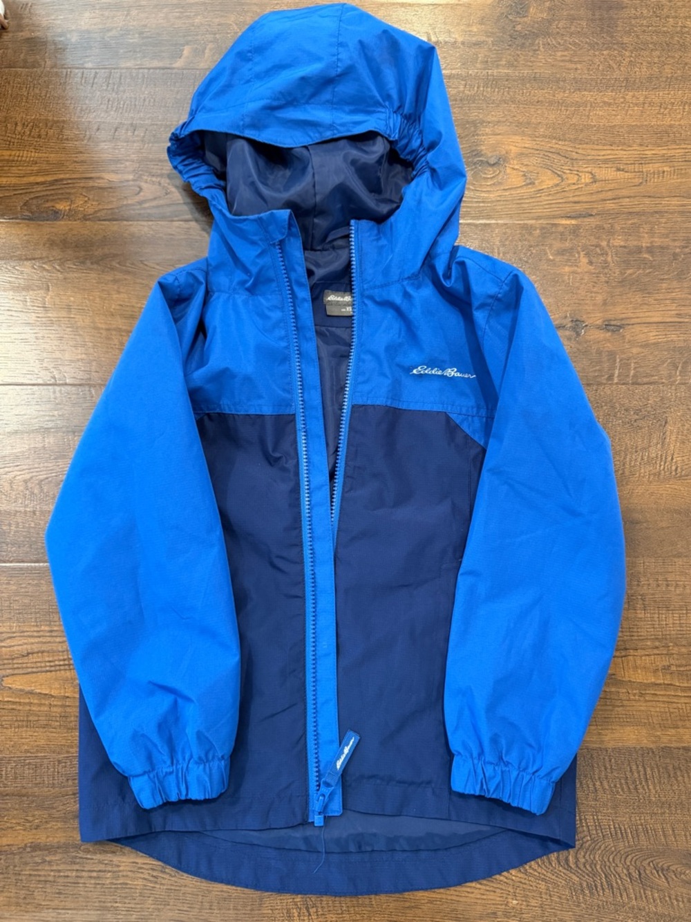 Eddie Bauer Kids Two-Tone Blue Hooded Rain Jacket